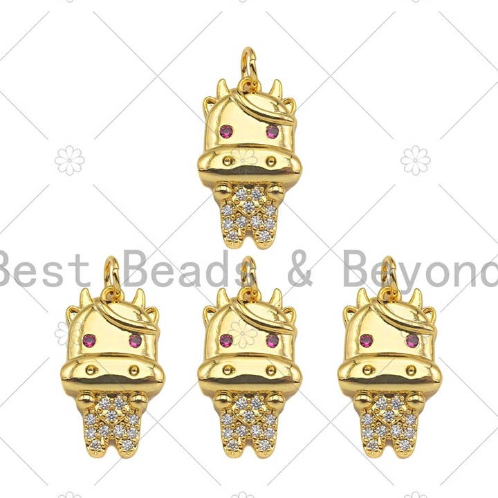 Gold Filled CZ Micro Pave Cute Cows Shape Pendant, 18K Gold Filled Cow Charm, Necklace Bracelet Charm Pendant, 9x15mm, Sku#Y452 for wholesale by BestBeads&Beyond