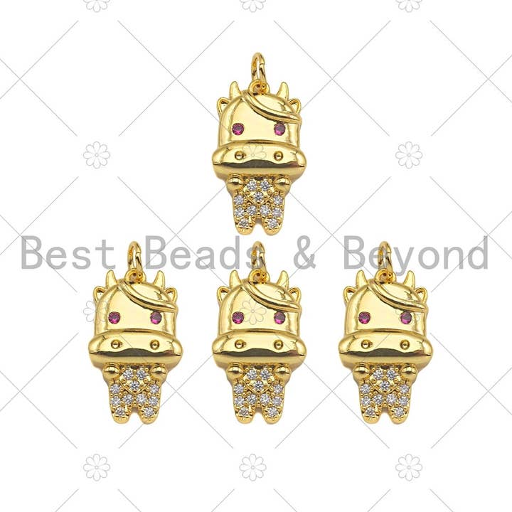Gold Filled CZ Micro Pave Cute Cows Shape Pendant, 18K Gold Filled Cow Charm, Necklace Bracelet Charm Pendant, 9x15mm, Sku#Y452 for wholesale by BestBeads&Beyond