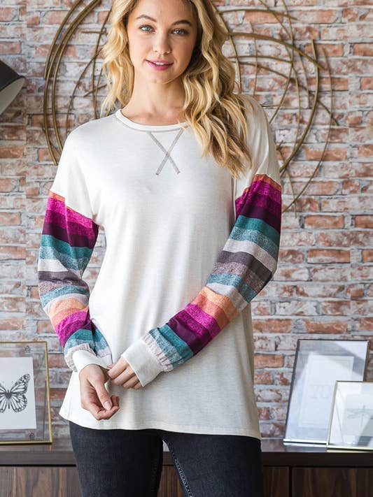 ET6761-14 SOLID AND STRIPE TOP for wholesale by HEIMISH