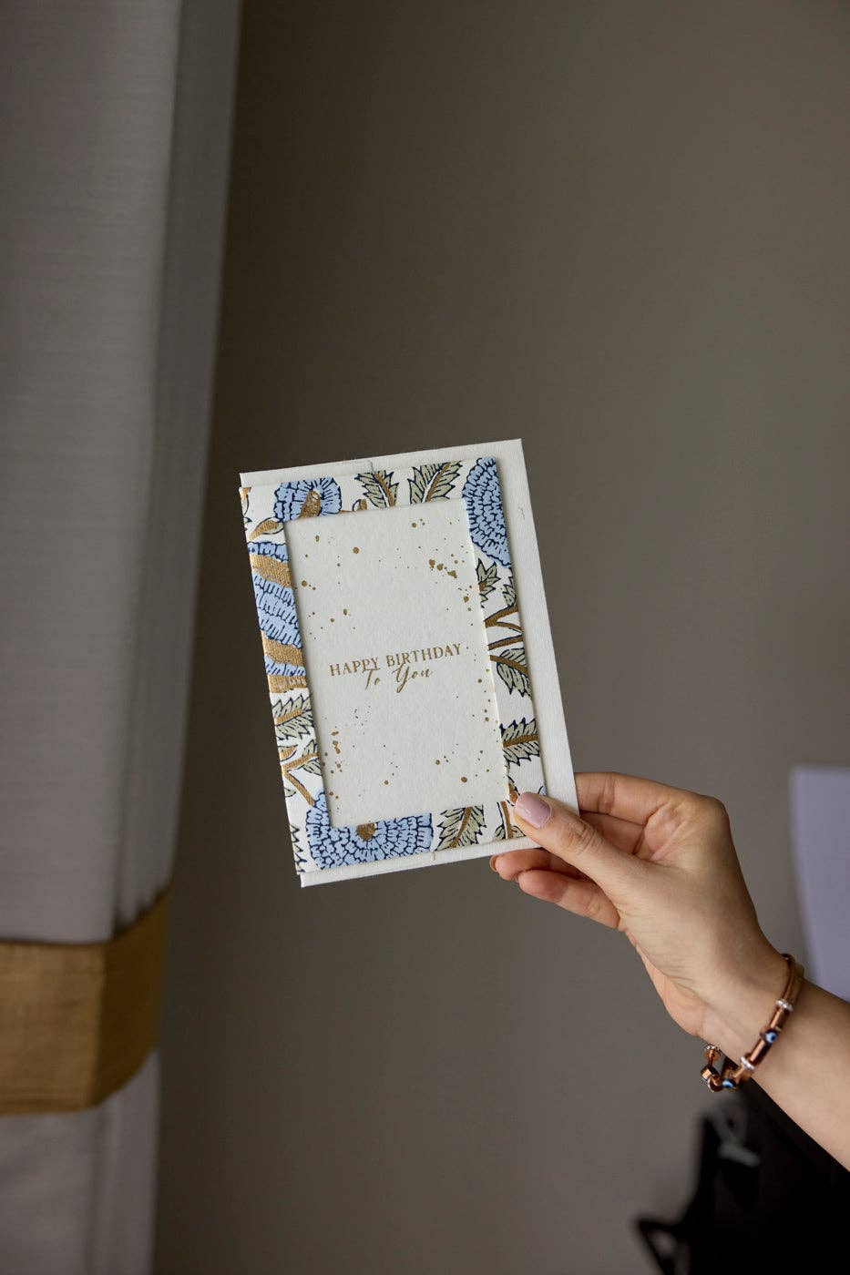 Paper Mirchi – wholesale Birthday card – Keepsake Block Printed Greeting Card - Photo frame Marigold Glitz Blue Stone5