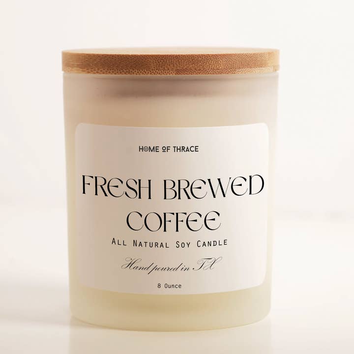 Fresh Brewed Coffee 8 oz Soy Candle White Frosted Jar (Copy for wholesale by Home Of Thrace