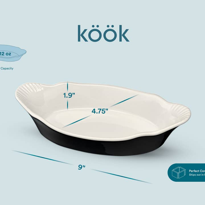 Kook - Wholesale Baking Dish - Kook Ceramic Au Gratin Baking Dish, 12 oz, Set of 6