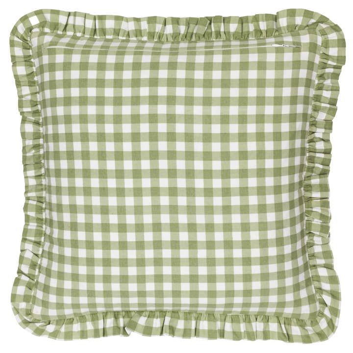 Maude Gingham Reversible Piped Cushion Sage for wholesale on Faire