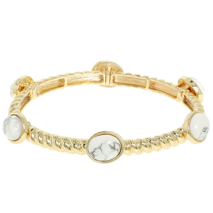 SP Sophia Collection - Wholesale Bangle Bracelet - Gold Tone Semiprecious Stone Hinge Bracelet 3