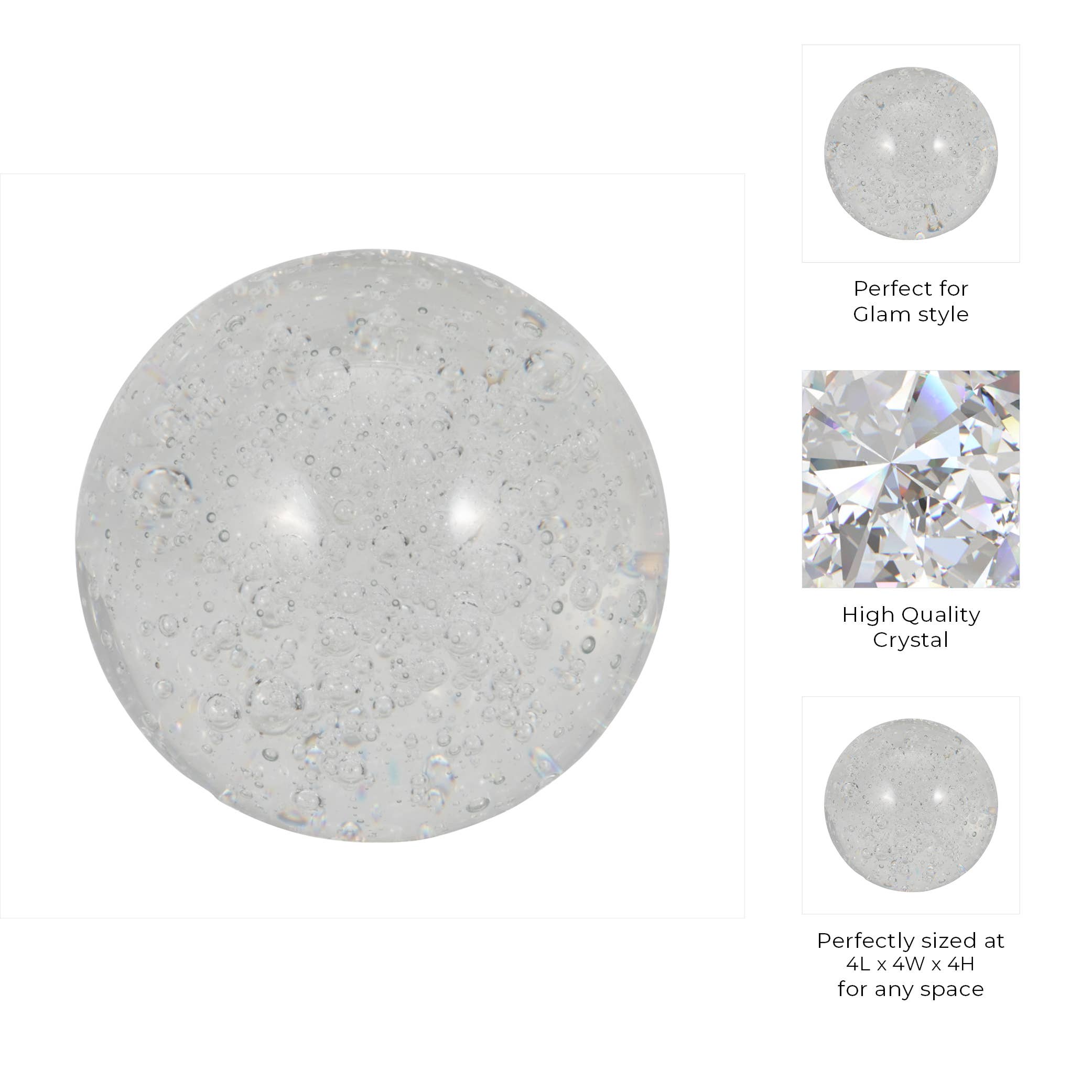 Sagebrook Home - Wholesale Decorative Tabletop Object - Clear 4 in. Glass Crystal Ball Decorative Orb2