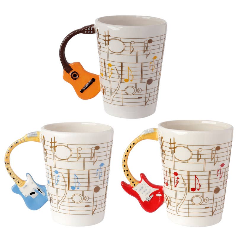 Puckator EU - Wholesale Coffee Mug - Guitar with Sheet Music Decal Ceramic Shaped Handle Mug1