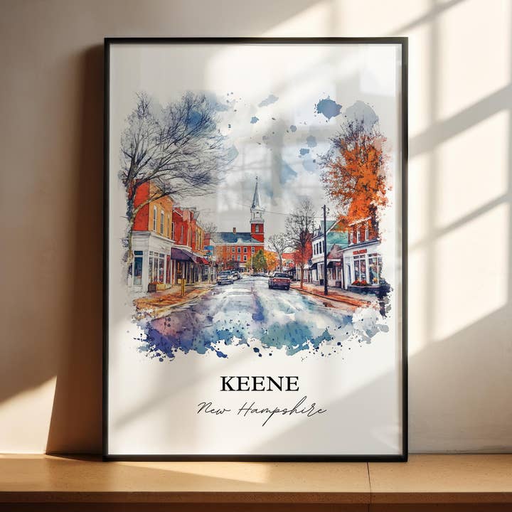 Premium Travel Art - Wholesale Art Print - Keene NH Wall Art, Keene Print, New Hampshire Watercolor Art, Keene NH Gift, Travel Print, Travel Poster, Housewarming Gift