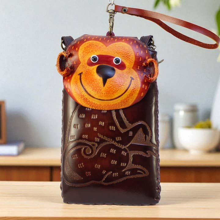Sunflower Handmade leather inc - Wholesale Phone Case - Women's - Ih033 Monkey Handmade Leather Cell Phone Case2