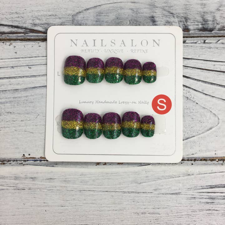 Mardi Gras glitter press on nails for wholesale by SongLily