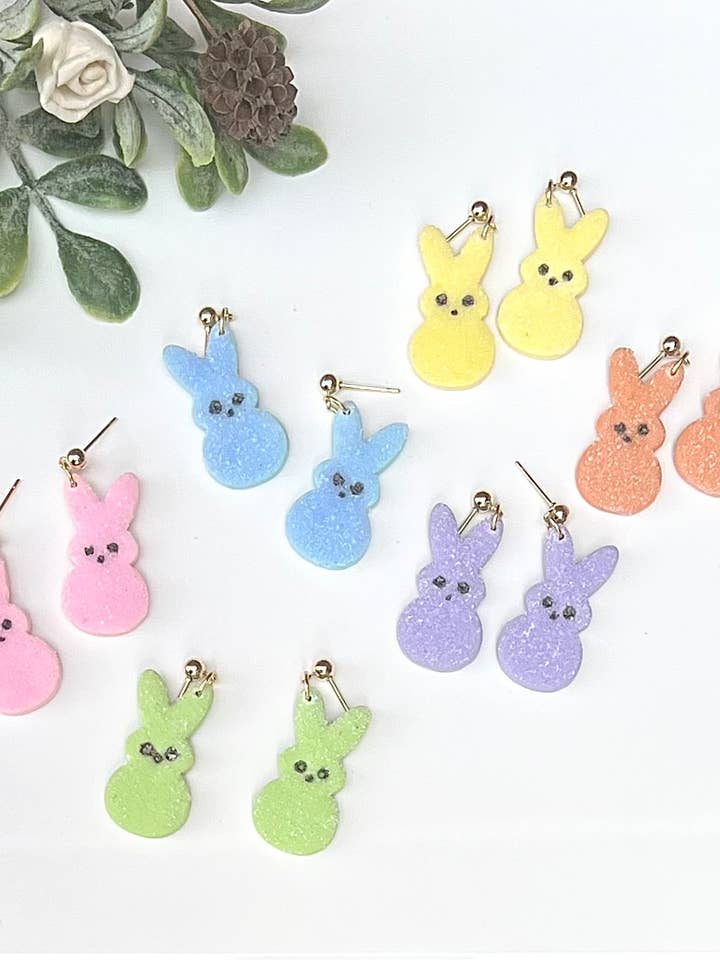 Marshmallow bunny dangle earrings for wholesale by Daugherty Designs