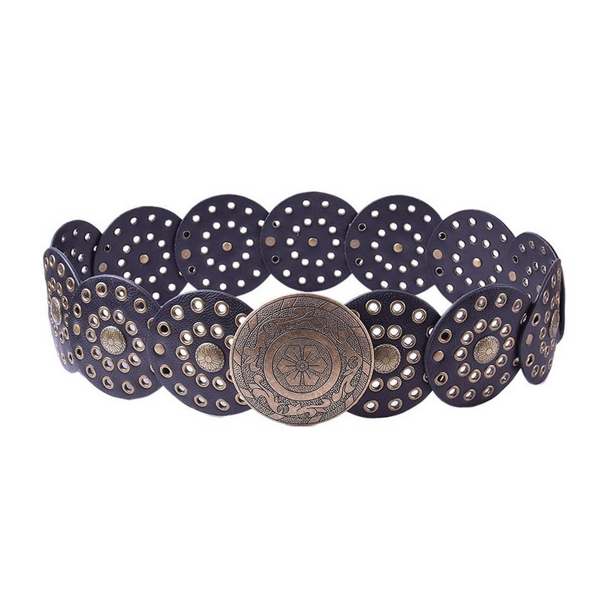 ACCITY - Wholesale Belt - Women's - NEW RETRO FASHION RIVET EYELET DISC BELT_CWABE04880