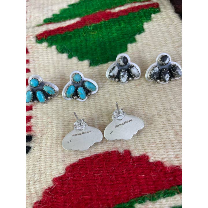 Nizhonitradersllc - Wholesale Stud/Post Earrings - Handmade Sterling Silver Red Rose Dahlia, White Buffalo, Kingman Turquoise Post Earrings, Signed Nizhoni4