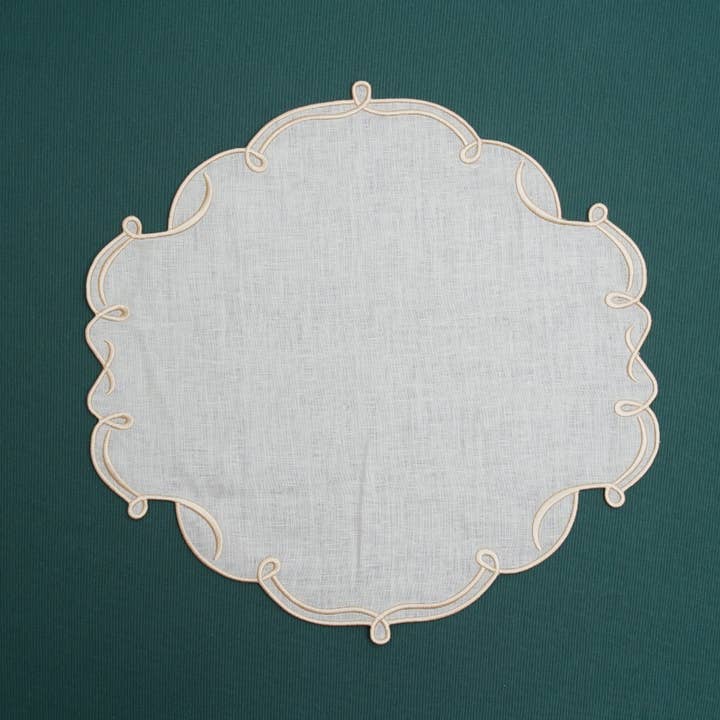 CELESTIA LINEN IVORY GOLD TRIM SQUARE PLACEMAT for wholesale by PNR Decor