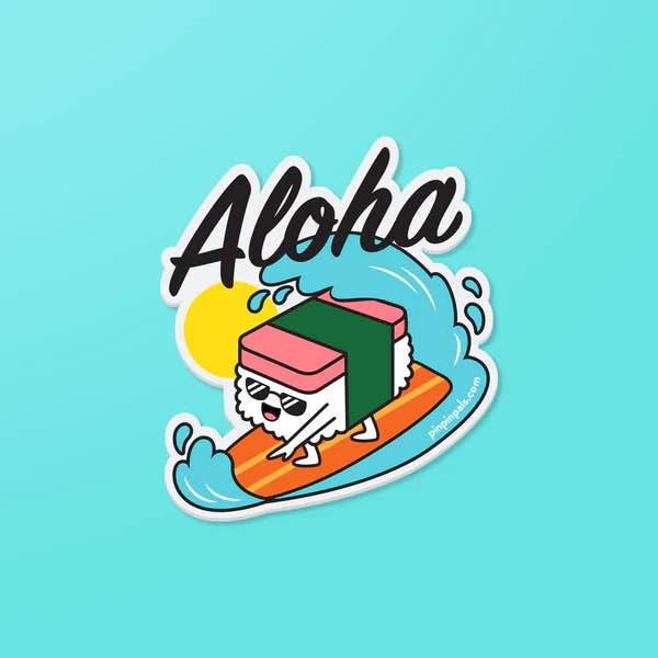 Pals & Co. - Wholesale Sticker - Musubi Surfing Aloha - Vinyl Sticker0