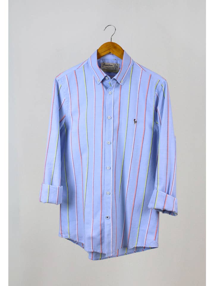 Patadegayo - Wholesale Button Down Shirt - Men's - Multicolor light blue vertical striped shirt1
