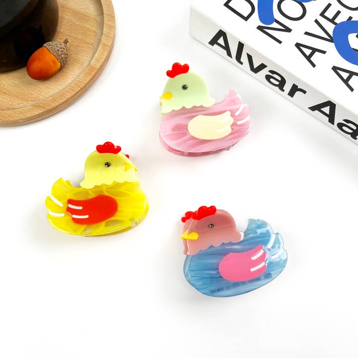 Cartoon Chicken Hair Clip Acetate Animal Claw Clips for wholesale by TheDivaSoap