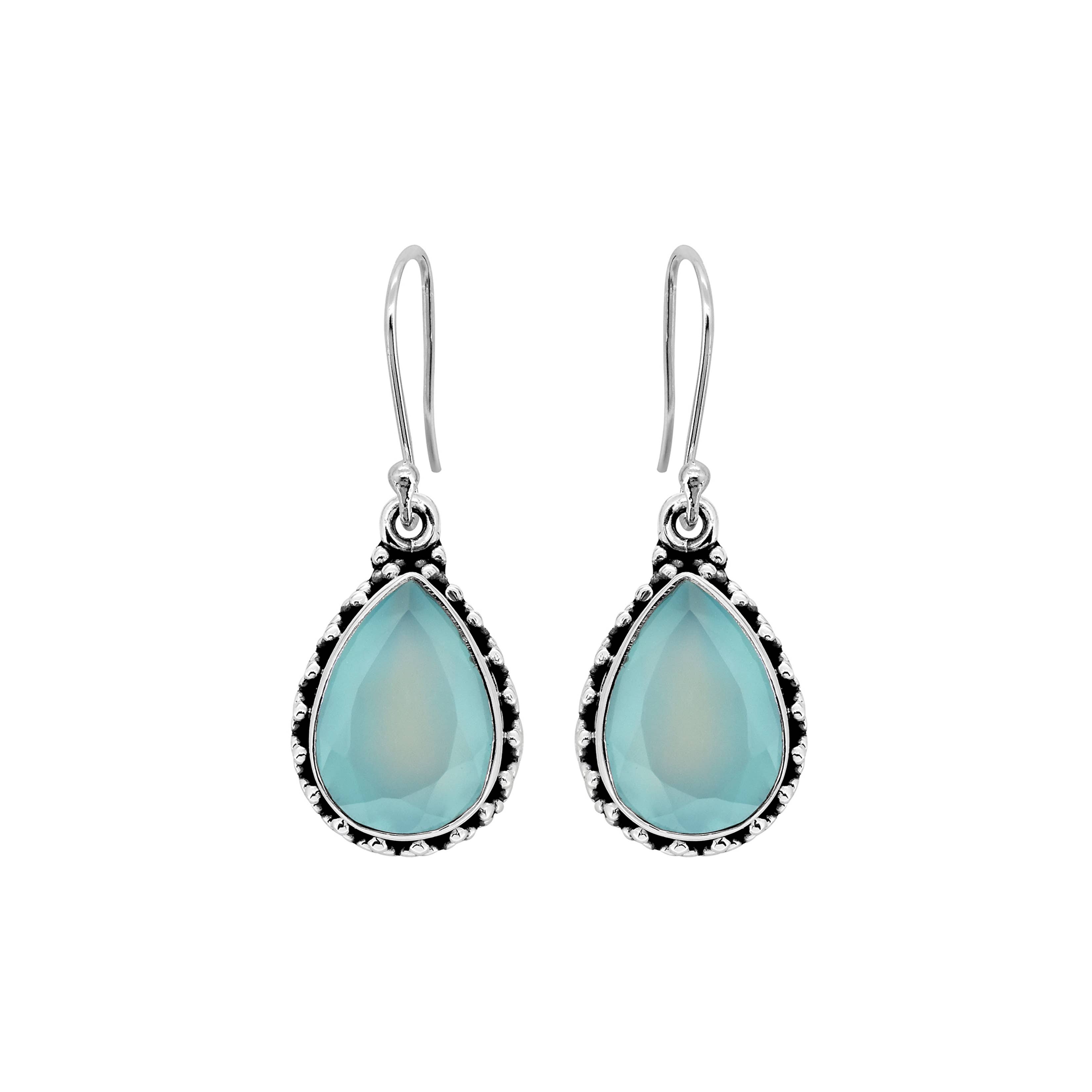 Tiramisu - Wholesale Dangle Earrings - 925 Silver Aqua Chalcedony Gemstone Earring