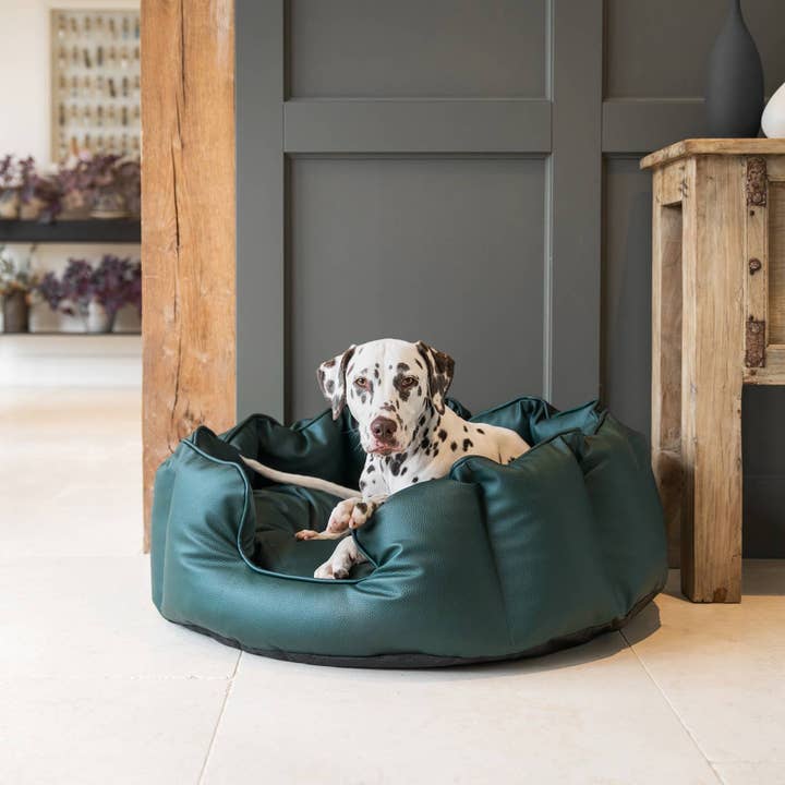 High Wall Bed With Removable Covers in Rhino Tough Forest Faux Leather by Lords & Labradors for wholesale on Faire