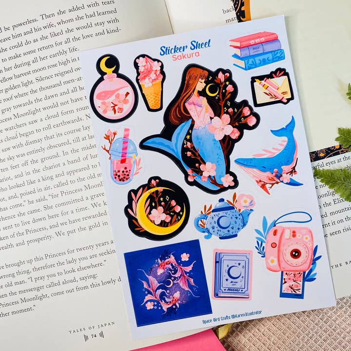 Sakura Sticker Sheet - Bullet Journal Sticker for wholesale by Split Moon Studios
