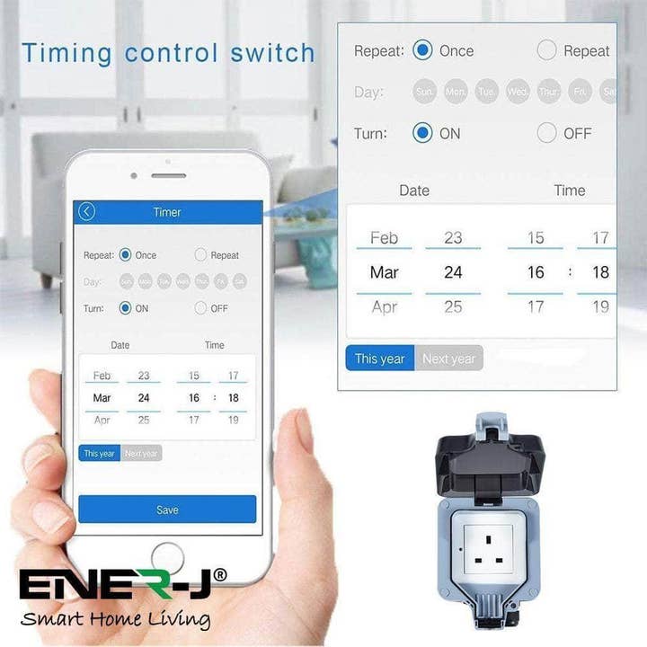 ENER-J – wholesale Outdoor/lawn light – Smart 1 Gang 13a Wifi Weatherproof Outdoor Socket6