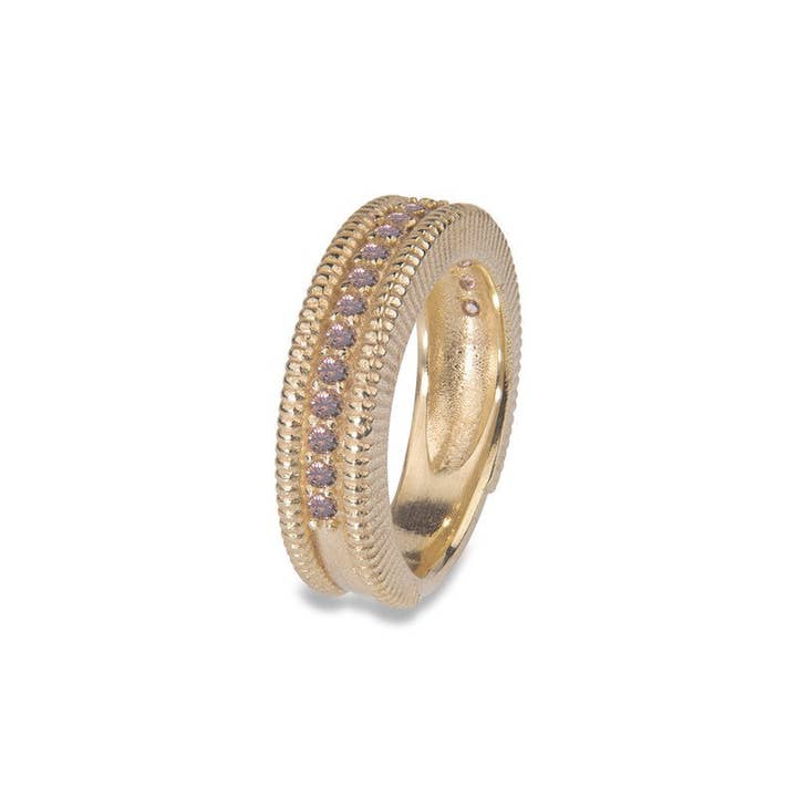 PLATADEPALO - Wholesale Multi-Stone Ring - Gold-plated bronze ring with brown zircons