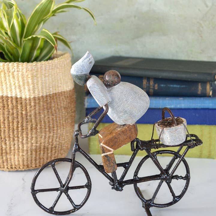 Swahili | AFRICAN MODERN - Wholesale Sculpture - Zimbabwean Simple Life Stone & Metal Babywearing Bicy1