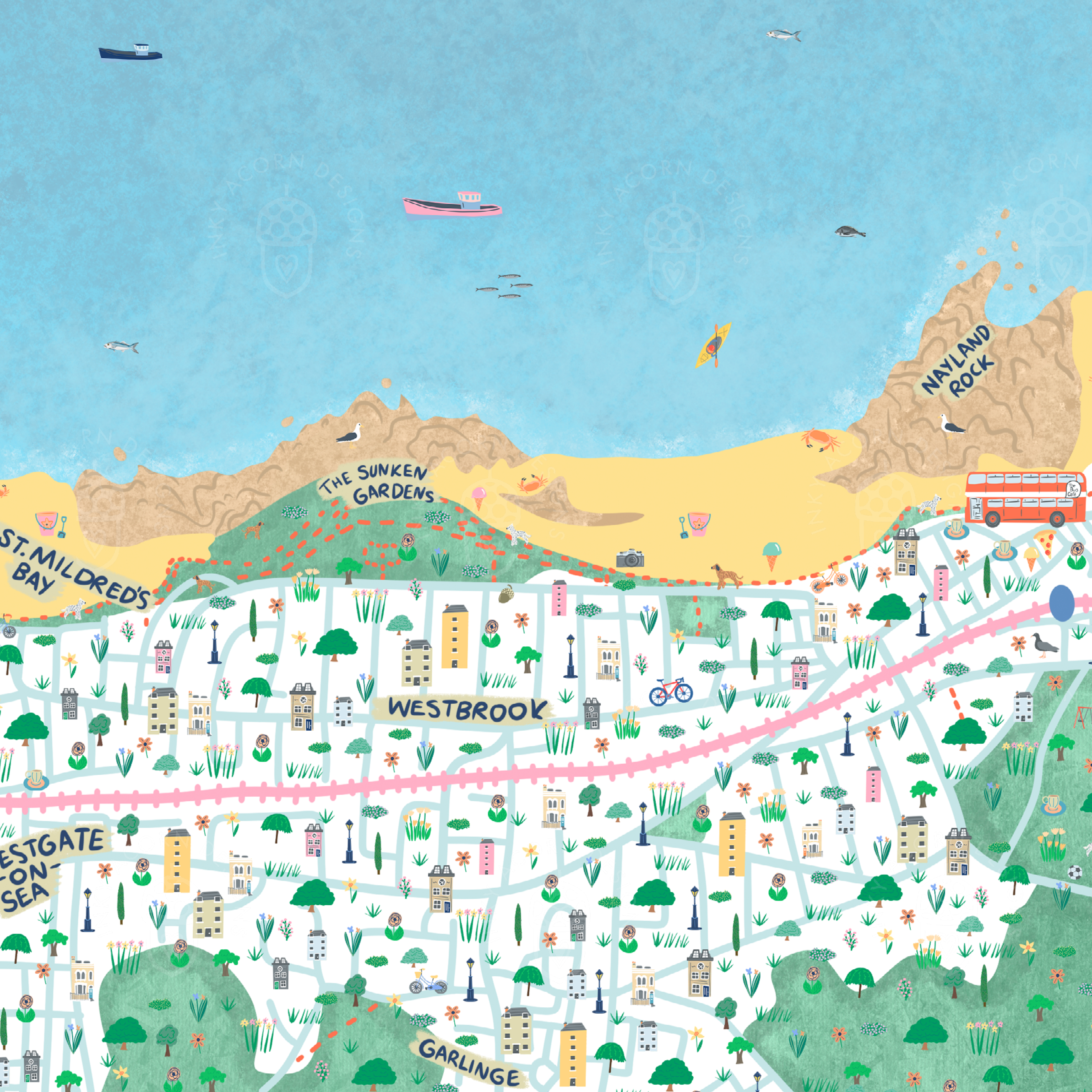 Inky Acorn Designs - Wholesale Art Print - Margate Illustrated Map Signed Art Print2