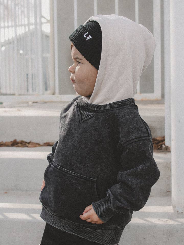 Lucky Link - Wholesale Hoodie - Kids - Toddler Black Acid Wash Crew-Neck Hoodie3