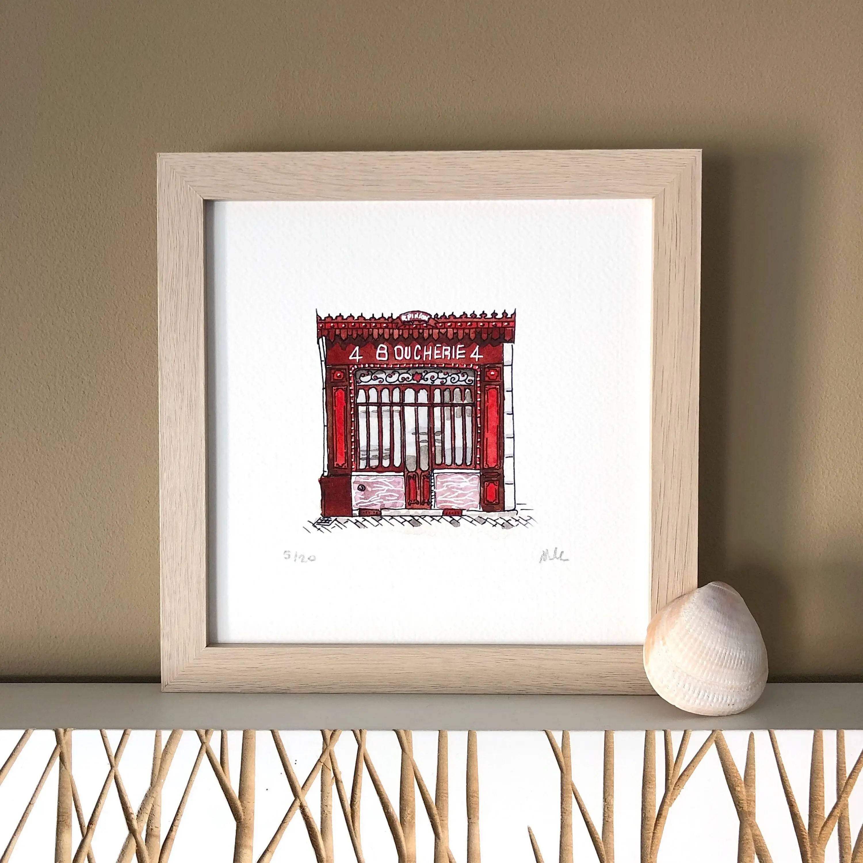 Atelier Nunila - Vendita all'ingrosso Stampa artistica - Acquerello: Macelleria vintage, Chartres, Francia (15x15 cm)1