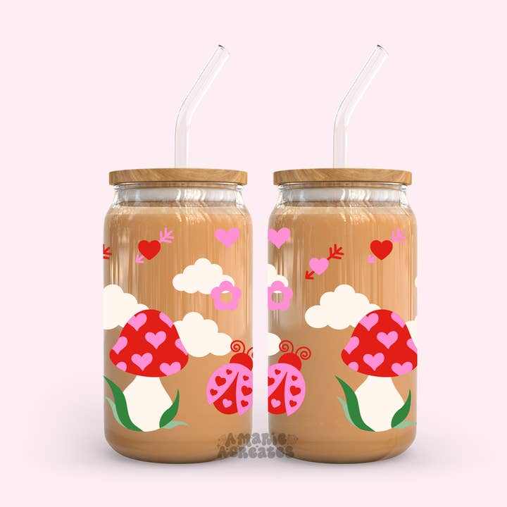 Love You So Mush | Copo de Vidro de Cogumelo por atacado de amarieacreates