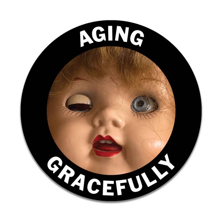 Adesivo in vinile Aging Gracefully Doll per la vendita all'ingrosso da parte di The Mincing Mockingbird