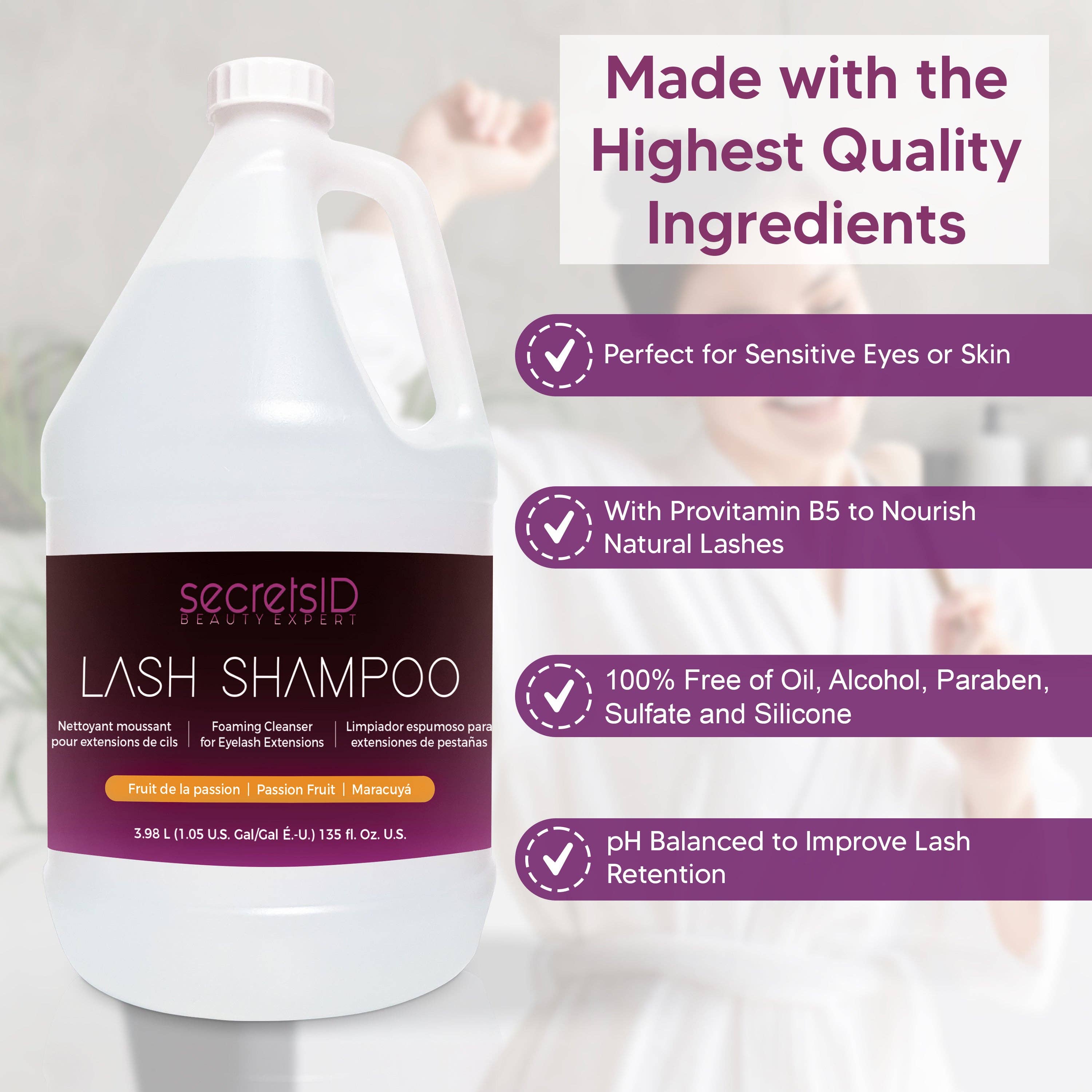 SecretsID - Wholesale Eyelash/Brow Serum - Foaming Lash Shampoo Bulk 1 Gallon Size - Passion Fruit Scen5
