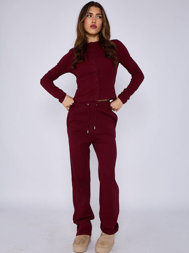 AX Labels - Wholesale Top & Pant Set (NOT Loungewear) - Women's - Ribbed Front Button Detail Top & Wide Leg Trouser Co-ord23