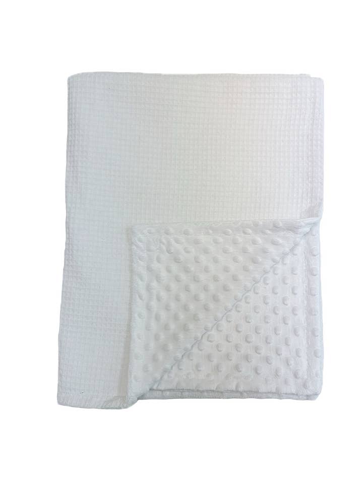 White Waffle Weave Minky Dot Blanket for wholesale by Stork and Loom