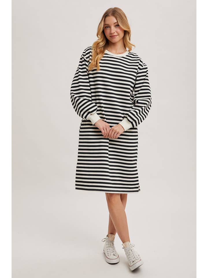 Bluivy - Wholesale Dress - Women's - STRIPED FRENCH TERRY MIDI DRESS