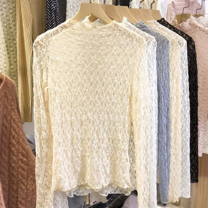 Rosa Clothing - Wholesale T-Shirt - Women's - Textured Floral Lace Sheer Mesh see through Layering Top