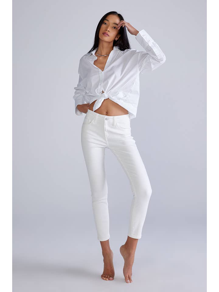Ceros Jeans - Vente Jean – femme - Jean skinny blanc taille moyenne à cheville propre pour femmes