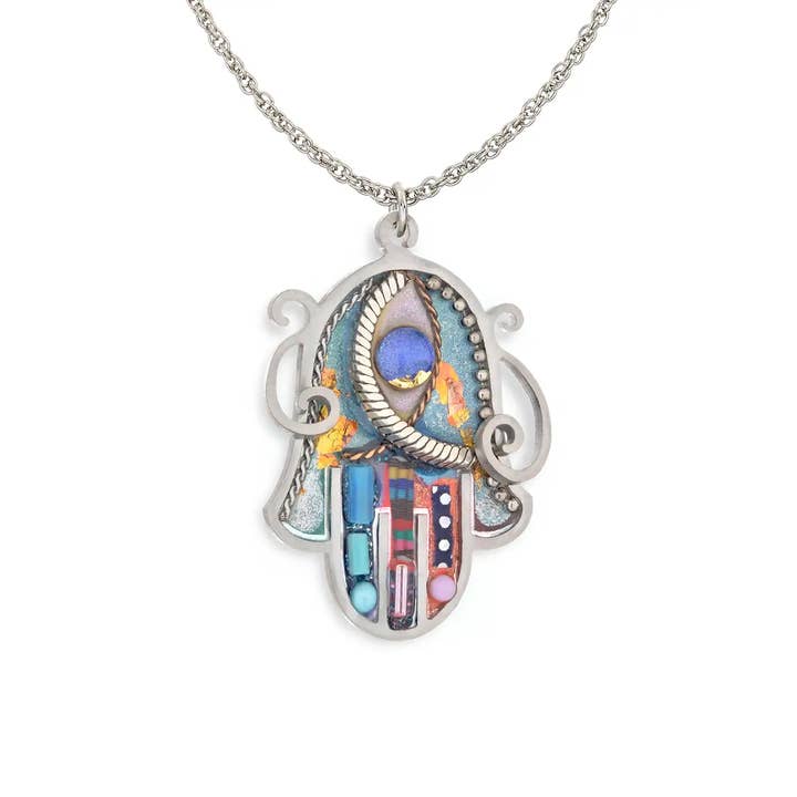 Collier Hamsa Seeka vert Art Nouveau pour la vente par Seeka Jewelry and Judaica