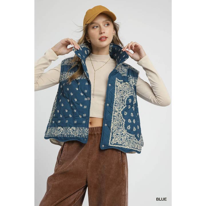 Gilet imbottito trapuntato con stampa per la vendita all'ingrosso da parte di STYLE USA