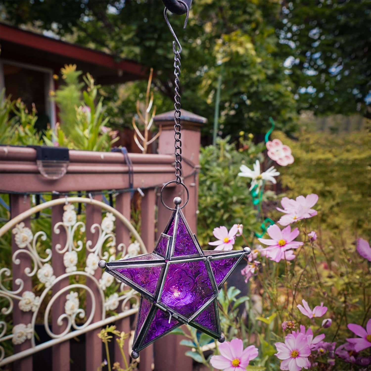 In the Breeze, LLC. - Wholesale Candle Holder - Purple 5-Point Star Hanging Tealight Lantern2