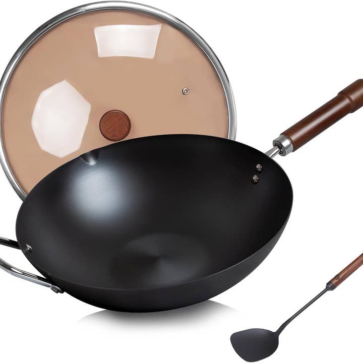 WYJ - Wholesale Pan - WANGYUANJI Carbon Steel Wok Pan - 3 Size Choose with Spatula