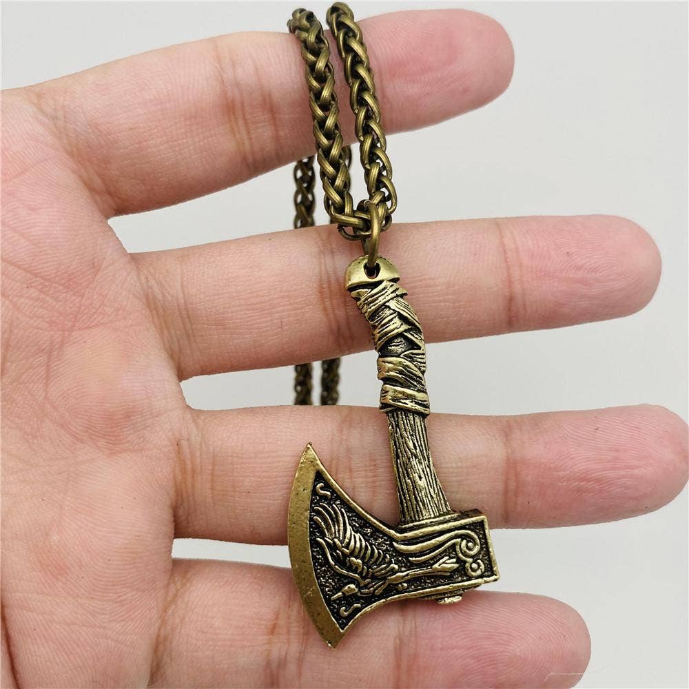 Mio Queena - Wholesale Pendant/Charm Necklace - Men's Raven Double Sided Axe Pendant Necklace - MJ1