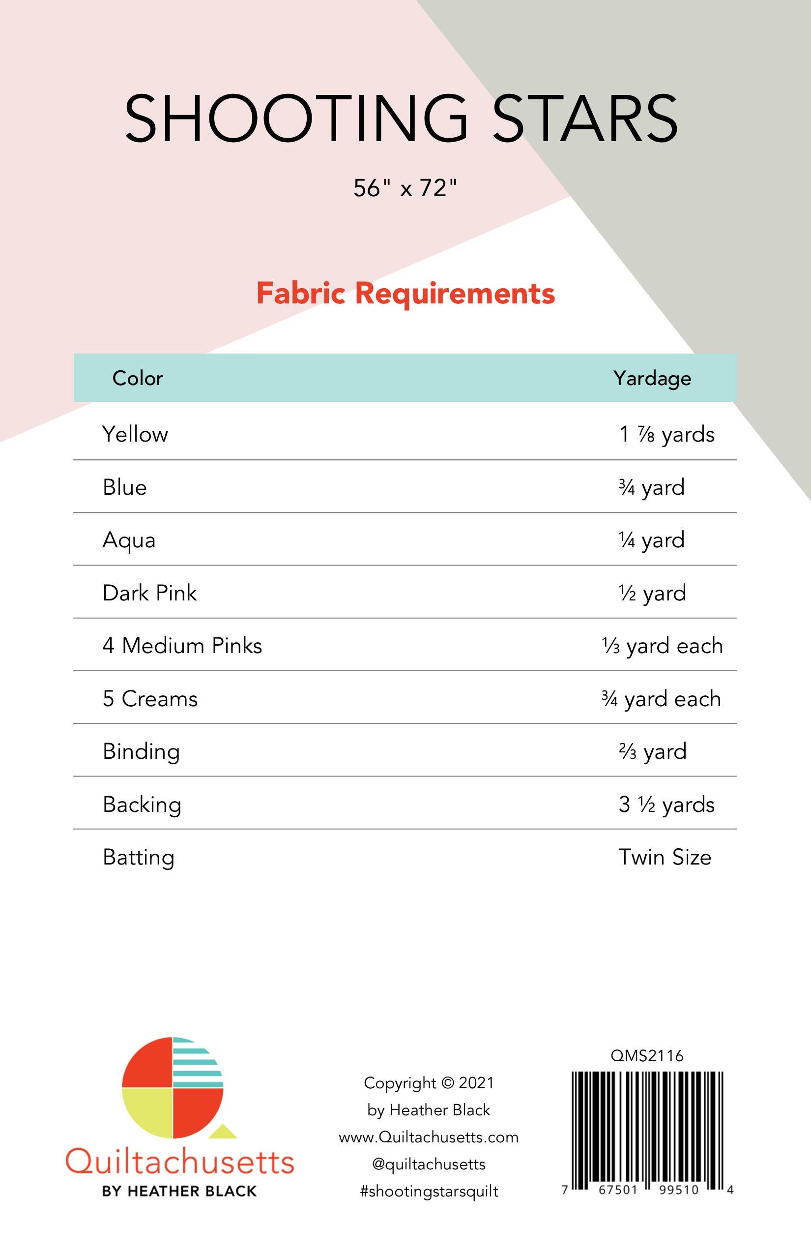 Quiltachusetts - Wholesale Craft Sewing Kit - Shooting Stars Quilt Pattern2