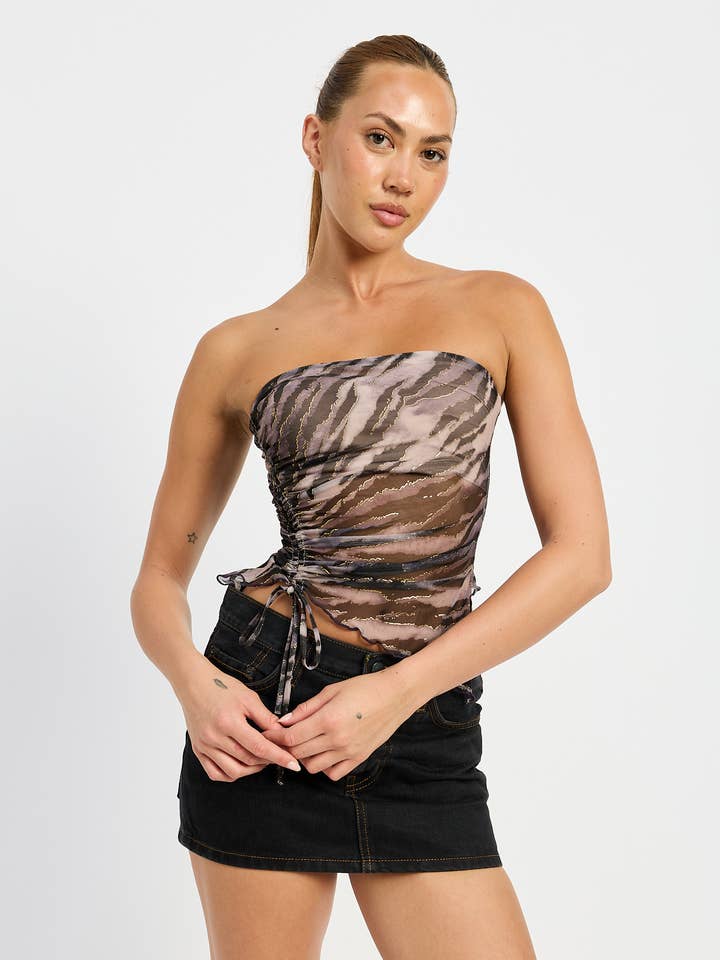 PRINTED RUCHED STRAPLESS TOP for wholesale by Emory Park