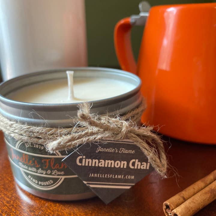Cinnamon Chai Soy Candle with Prehnite & Sodalite for wholesale by Janelle’s Flame