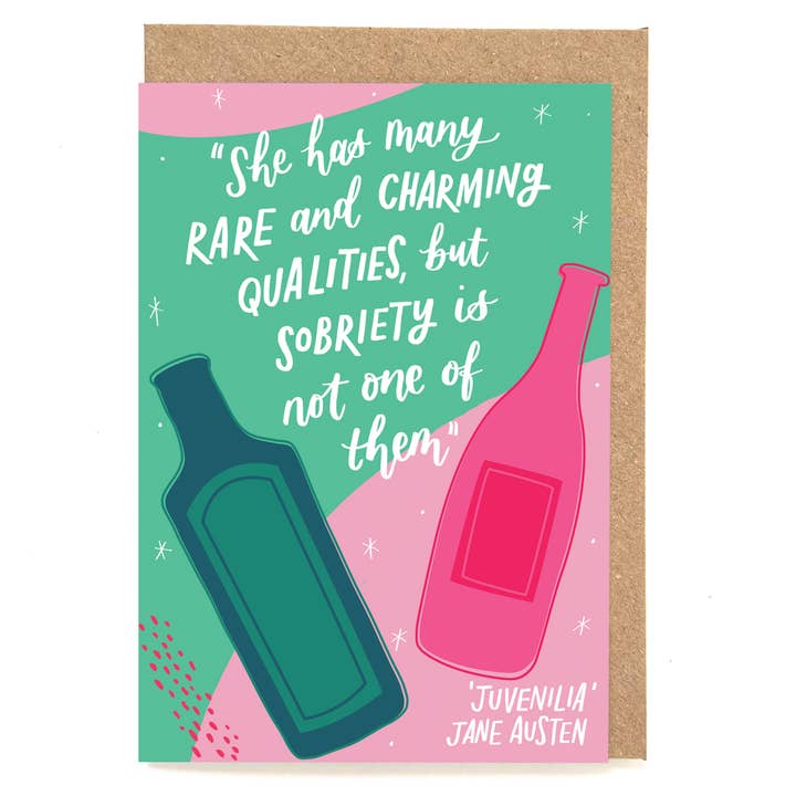 Fun Jane Austen quote card for wine drinkers for wholesale by Now Then, Sunshine!