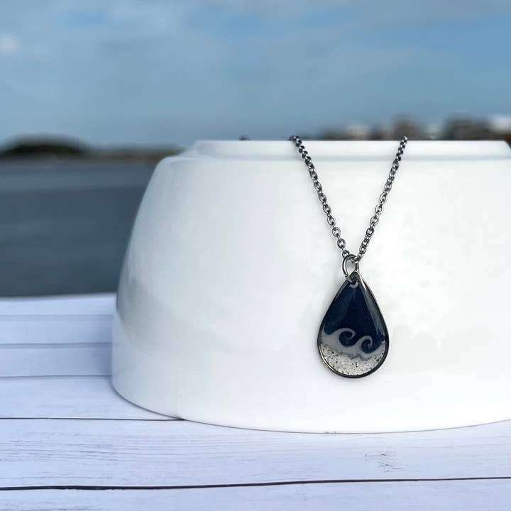 Sandy Beaches Shop - Wholesale Pendant/Charm Necklace - Custom Sand Rain Drop Wave Necklace | Beach Sand