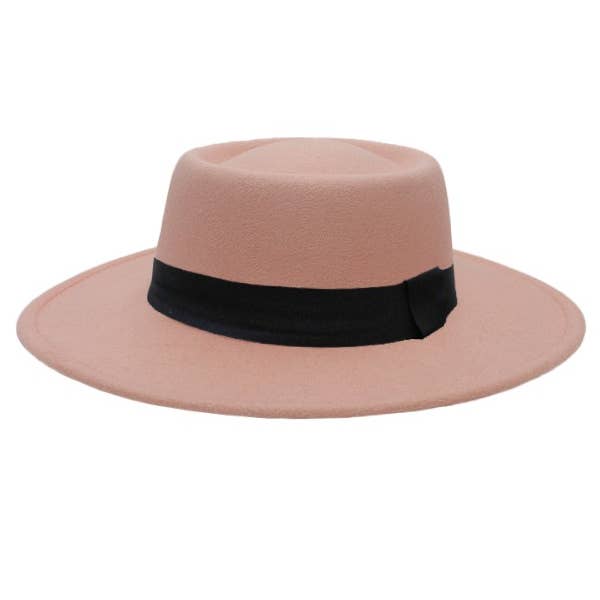 Cap Zone - Wholesale Fedora - Women's - Bolero Felt Pork Pie Crown Hat-Black Band2