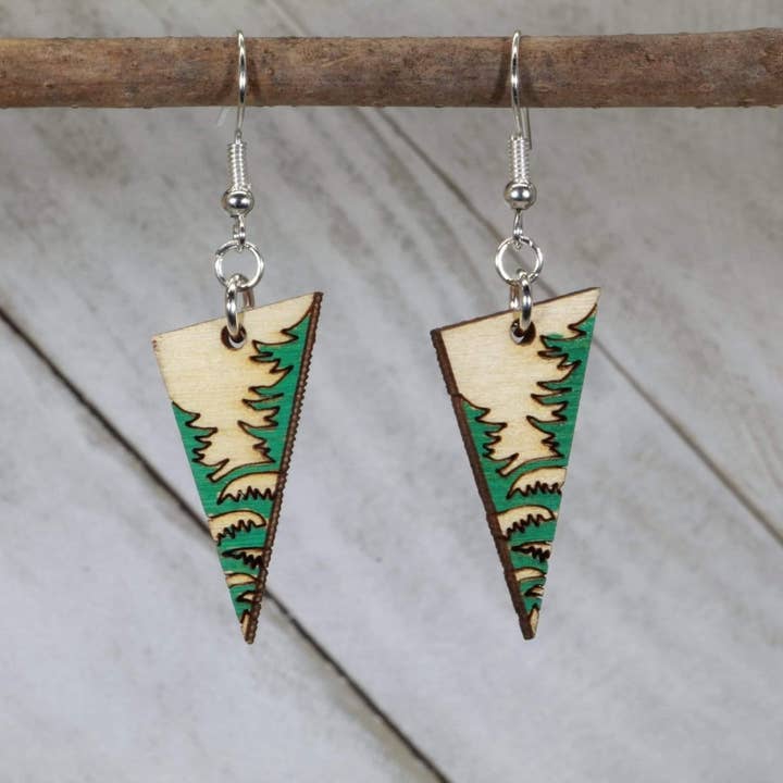 Evergreen Edge Wooden Earrings for wholesale by Cates Concepts