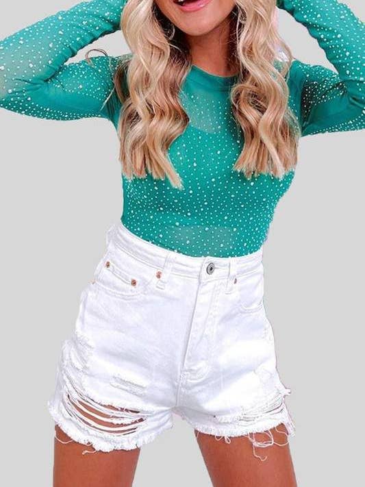 Flarix - Wholesale Blouse - Women's - rhinestones mesh shirt top